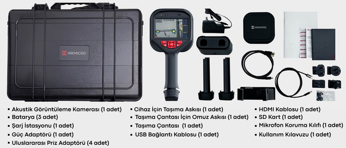 HIKMICRO AI56L Akustik Ses Görüntüleme Kamerası Kutu İçeriği